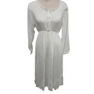 White Ruffle Neck Tie Waist Long Sleeve Midi nightgown Size L